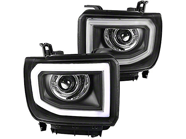 LED Bar Projector Headlights; Black Housing; Clear Lens (15-19 Sierra 2500 HD w/ Factory Halogen Non-LED DRL Headlights)