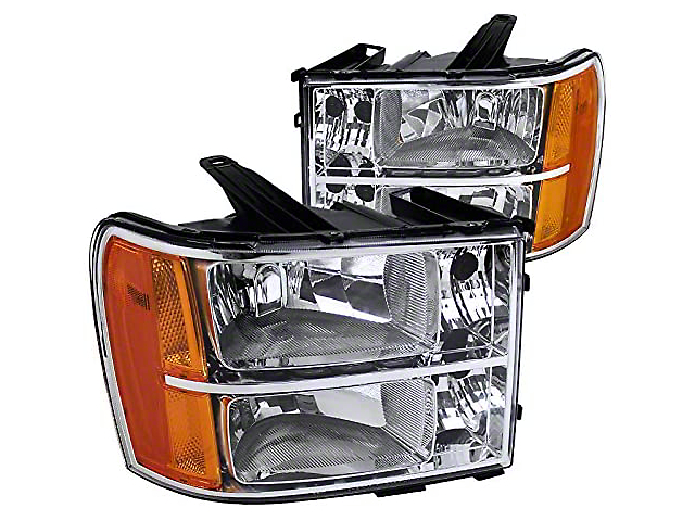 Factory Style Headlights; Chrome Housing; Clear Lens (07-14 Sierra 2500 HD)