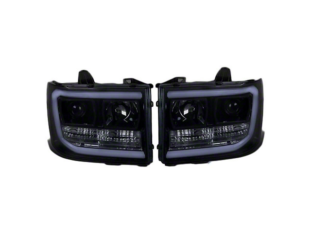 LED C-Bar Projector Headlights; Gloss Black Housing; Smoked Lens (07-14 Sierra 2500 HD)