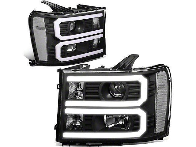 Dual U-Bar LED DRL Headlights with Clear Corners; Black Housing; Clear Lens (07-13 Sierra 1500)