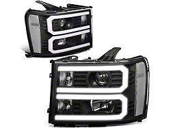 Dual U-Bar LED DRL Headlights with Clear Corners; Black Housing; Clear Lens (07-13 Sierra 1500)