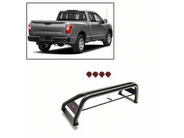 Classic Roll Bar with 7-Inch Red Round LED Lights; Black (17-24 Titan)