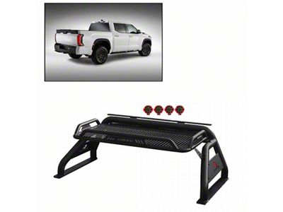 Atlas Roll Bar with 7-Inch Red Round LED Lights; Black (16-24 Titan XD)