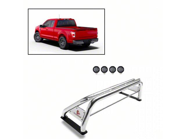 Classic Roll Bar with 5.30-Inch Black Round Flood LED Lights; Stainless Steel (07-24 Tundra)