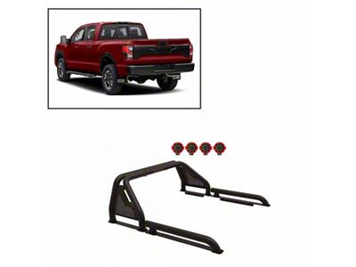 Gladiator Roll Bar with 7-Inch Red Round LED Lights; Black (16-24 Titan XD)