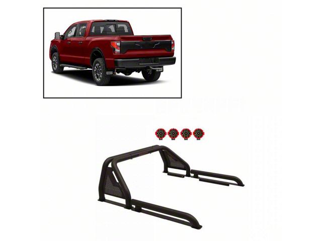 Gladiator Roll Bar with 7-Inch Red Round LED Lights; Black (07-24 Tundra)