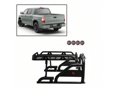 Warrior Roll Bar with 5.30-Inch Red Round Flood LED Lights; Black (07-24 Tundra)