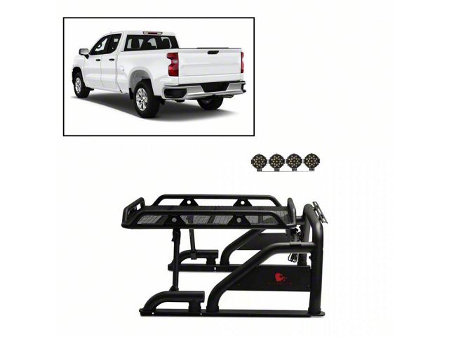Warrior Roll Bar with 7-Inch Black Round LED Lights; Black (07-24 Tundra)