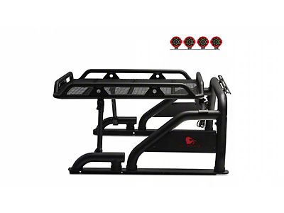 Warrior Roll Bar with 7-Inch Red Round LED Lights; Black (17-24 Titan)