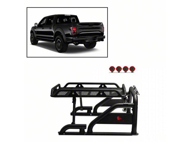 Warrior Roll Bar with 7-Inch Red Round LED Lights; Black (07-24 Tundra)
