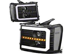 C-Bar LED DRL Sequential Projector Headlights with Clear Corners; Black Housing; Clear Lens (07-13 Sierra 1500)