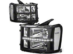 LED DRL Strip Headlights with Clear Corners; Black Housing; Clear Lens (07-13 Sierra 1500)