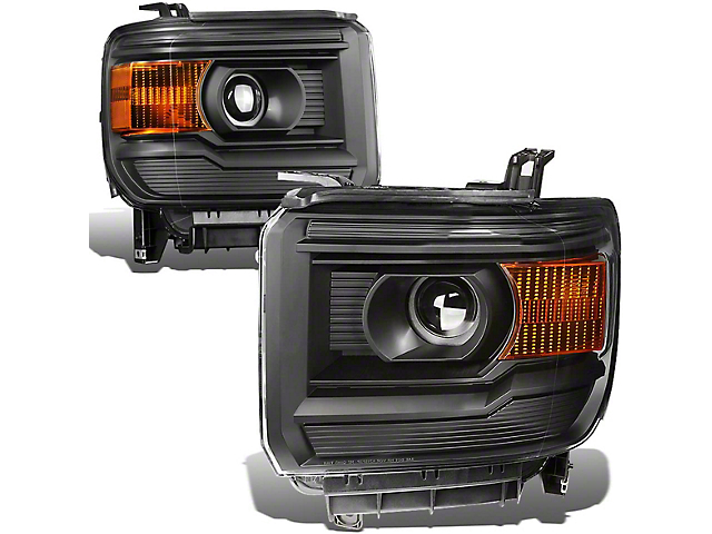 Projector Headlights with Amber Corner Lights; Black Housing; Clear Lens (15-17 Sierra 2500 HD w/ Factory Halogen Headlights)