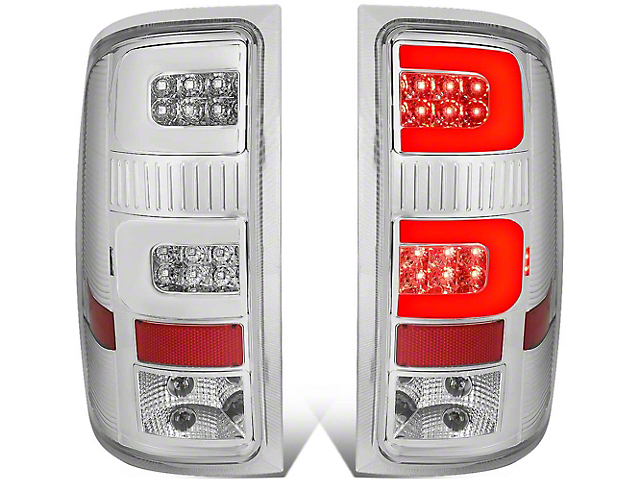 Dual C-Bar LED Tail Lights; Chrome Housing; Clear Lens (07-14 Sierra 2500 HD)