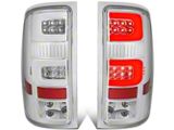 Dual C-Bar LED Tail Lights; Chrome Housing; Clear Lens (07-14 Sierra 3500 HD SRW)