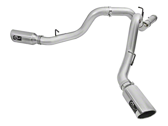 AFE ATLAS 5-Inch DPF-Back Dual Exhaust System with Polished Tips; Side Exit (2016 6.6L Duramax Sierra 2500 HD)
