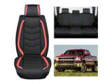 Waterproof Leather Front and Rear Seat Covers; Black and Red (07-26 Silverado 2500 HD Extended/Double Cab, Crew Cab)