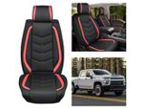 Waterproof Leather Front Seat Covers; Black and Red (07-26 Silverado 2500 HD)