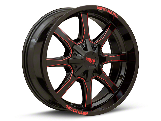 Moto Metal MO970 Gloss Black Milled with Red Tint 8-Lug Wheel; 20x9; 0mm Offset (15-19 Sierra 2500 HD)