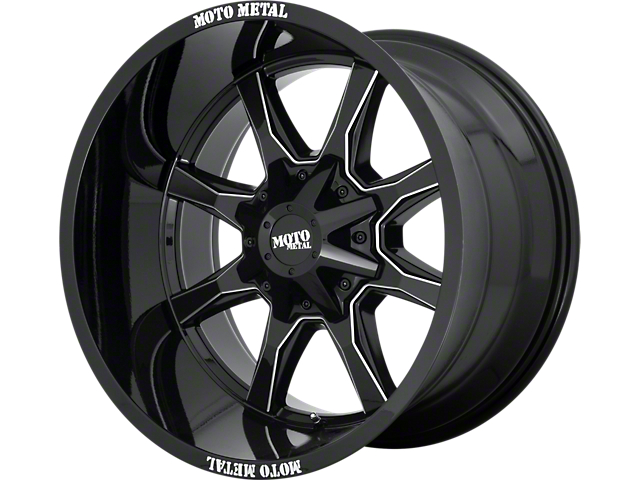 Moto Metal MO970 Gloss Black with Milled Spoke 8-Lug Wheel; 20x10; -18mm Offset (20-23 Sierra 2500 HD)