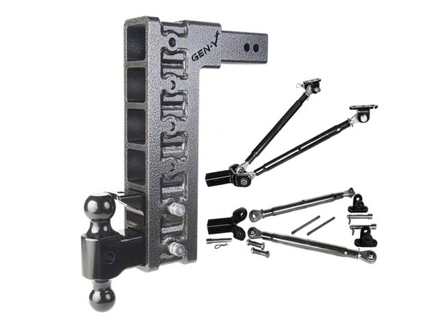 Gen-Y Hitch Mega-Duty 21K Adjustable 2.50-Inch Receiver Hitch Dual-Ball Mount with Pintle Lock and Stabilizer Bars; 15-Inch Drop (Universal; Some Adaptation May Be Required)