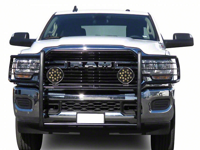 Grille Guard with 7-Inch Round LED Lights; Black (19-23 RAM 2500)