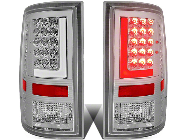L-Bar LED Tail Lights; Chrome Housing; Clear Lens (10-18 RAM 2500 w/ Factory Halogen Tail Lights)