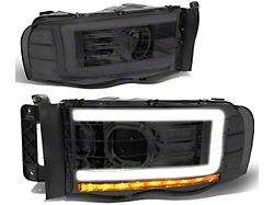 LED DRL Projector Headlights with Clear Corner Lights; Chrome Housing; Smoked Lens (03-05 RAM 2500)