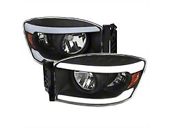 LED Tube Factory Style Headlights; Matte Black Housing; Clear Lens (06-08 RAM 1500)