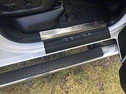 Front Door Sill Protection with Mountain Logo; Black (19-22 RAM 2500)