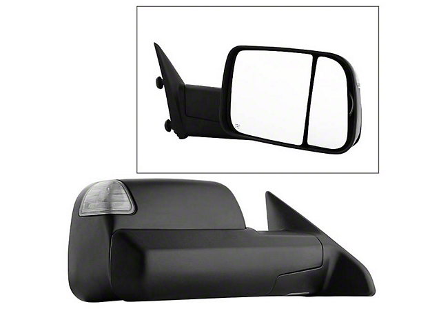 Powered Heated Manual Extended Mirrors with LED Turn Signal; Passenger Side; Black (10-12 RAM 2500)