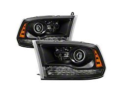 Projector Headlights; Black Housing; Clear Lens (13-18 RAM 2500 w/ Factory Halogen Projector Headlights)