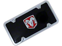 RAM License Plate; Red/Chrome on Black (Universal; Some Adaptation May Be Required)