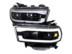LED Tube Projector Headlights; Jet Black Housing; Clear Lens (19-22 RAM 2500 w/ Factory Halogen Headlights)