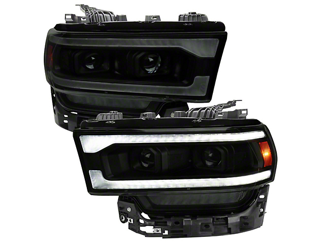 Switchback Sequential LED Turn Signal Projector Headlights; Jet Black Housing; Smoked Lens (19-22 RAM 2500 w/ Factory Halogen Headlights)