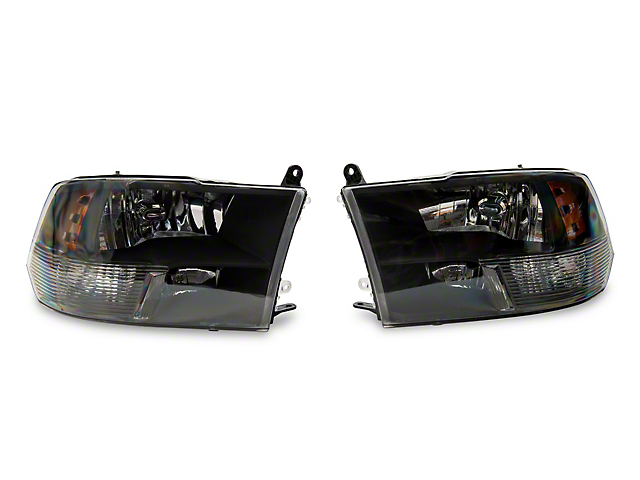 Raxiom Axial Series Euro Style Headlights with Dual Bulb; Black Housing; Clear Lens (10-18 RAM 2500 w/ Factory Halogen Non-Projector Headlights)