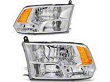 Factory Style Headlights with Amber Corners; Chrome Housing; Clear Lens (10-12 RAM 3500 w/ Factory Halogen Quad Headlights)