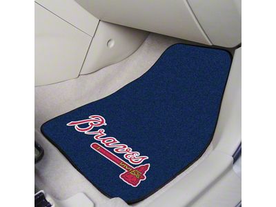 Carpet Front Floor Mats with Atlanta Braves Logo; Navy (Universal; Some Adaptation May Be Required)