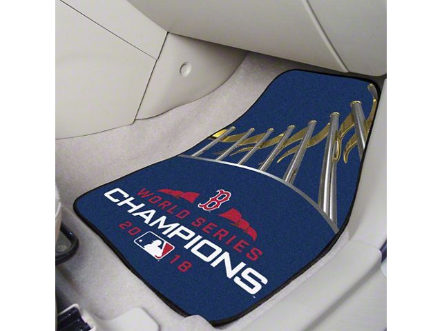 Carpet Front Floor Mats with Boston Red Sox Logo; Blue (Universal; Some Adaptation May Be Required)