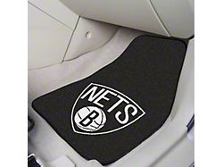 Carpet Front Floor Mats with Brooklyn Nets Logo; Black (Universal; Some Adaptation May Be Required)