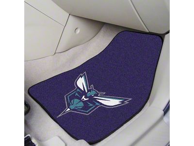 Carpet Front Floor Mats with Charlotte Hornets Logo; Purple (Universal; Some Adaptation May Be Required)