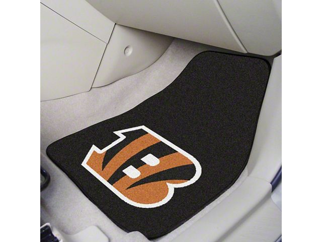 Carpet Front Floor Mats with Cincinnati Bengals Logo; Black (Universal; Some Adaptation May Be Required)