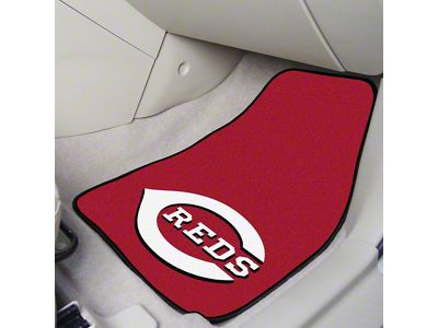 Carpet Front Floor Mats with Cincinnati Reds Logo; Black (Universal; Some Adaptation May Be Required)