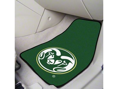 Carpet Front Floor Mats with Colorado State University Logo; Green (Universal; Some Adaptation May Be Required)