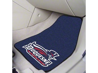 Carpet Front Floor Mats with Duquesne University Logo; Navy (Universal; Some Adaptation May Be Required)