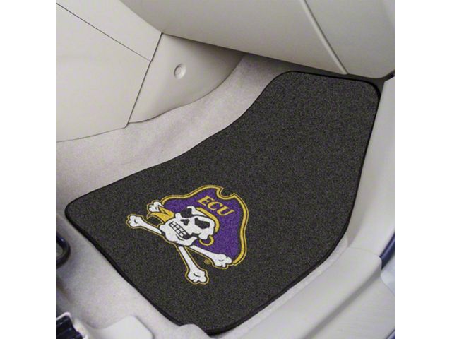 Carpet Front Floor Mats with East Carolina University Logo; Black (Universal; Some Adaptation May Be Required)