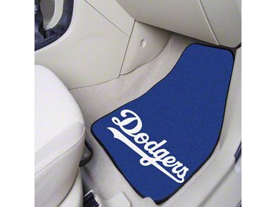 Carpet Front Floor Mats with Los Angeles Dodgers Logo; Blue (Universal; Some Adaptation May Be Required)