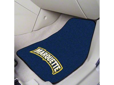 Carpet Front Floor Mats with Marquette University Logo; Navy (Universal; Some Adaptation May Be Required)
