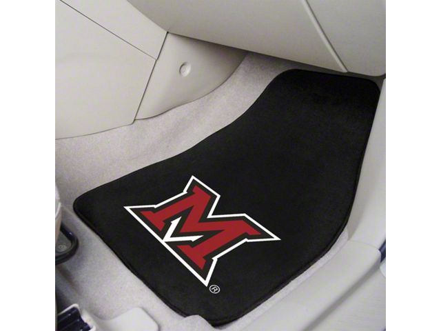 Carpet Front Floor Mats with Miami of Ohio Logo; Black (Universal; Some Adaptation May Be Required)