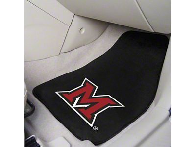 Carpet Front Floor Mats with Miami of Ohio Logo; Black (Universal; Some Adaptation May Be Required)